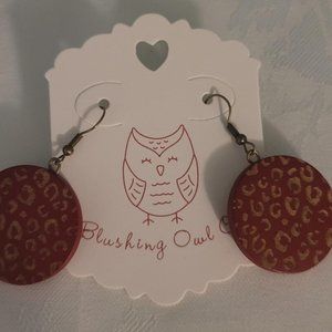 Leopard Print Wood Earrings- Red and Tan